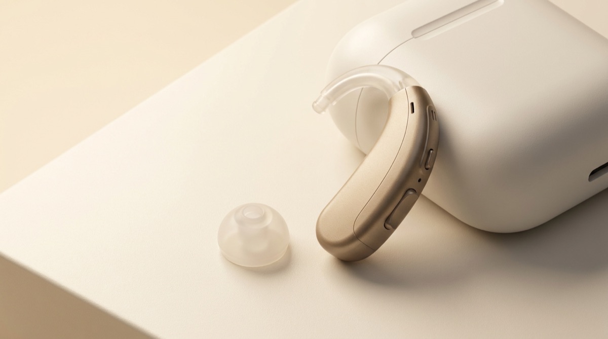 Modern hearing aid styles arranged from entry-level to premium technology