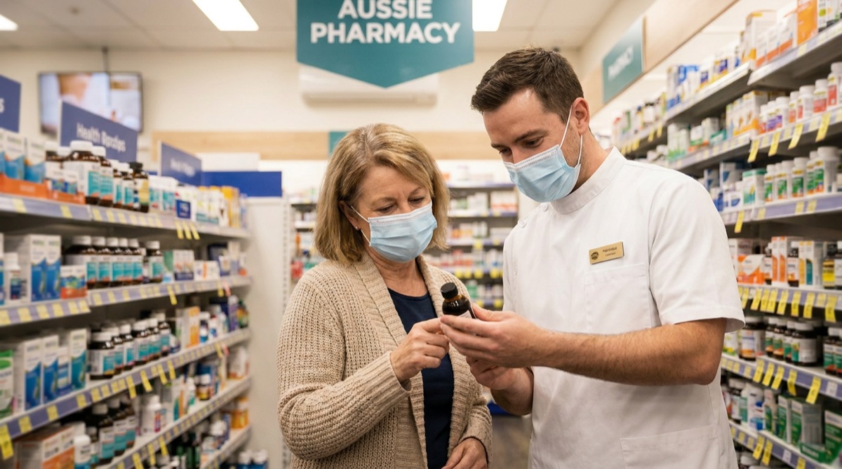 Ear drops and safe ear care products on a bathroom shelf